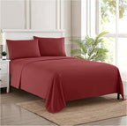 RV Queen Bed Sheets - Breathable Luxury Sheets with Full Elastic & Secure Corner Straps Built In - 1800 Supreme Collection Extra Soft Deep Pocket Bedding Set, Sheet Set, RV Short Queen, Burgundy