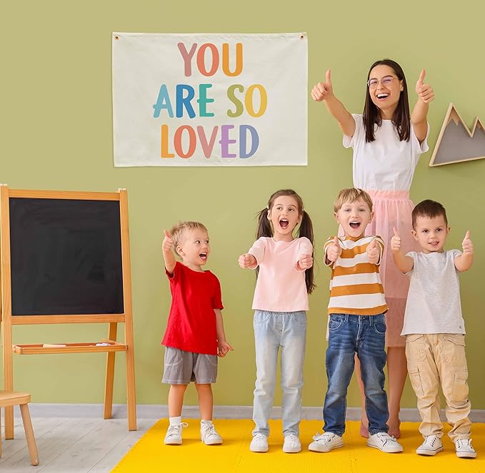 You Are So Loved-Nursery Rectangular Canvas Banner-Boho Flag Wall Sign Decor for Toddler Boy Girl Kids,Baby Room Above Crib Bedroom Playroom Reading Room Decor-Baby Shower Birthday Christmas Gift
