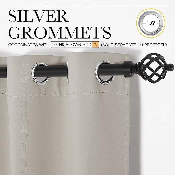 NICETOWN Noise Reducing Room Dividers Curtains Screens, Wide Width Grommet Top Curtain Panel for Living, Bedroom, Baby (One Pack, 8ft Tall x 15ft Wide, Natural)