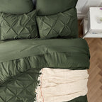 Bedsure Twin XL Comforter Set - Extra Long 5 Pieces Dorm Bedding Sets, GentleSoft™ Pinch Pleat Olive Green Bed in a Bag with Pintuck Comforter, Sheets, Pillowcase & Sham