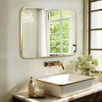 French Gold Mirror for Wall Decor, 40x30 Inch Brushed Brass Metal Framed Rectangle Wall Mirror for Bathroom Vanity, Living Room, Bedroom, Farmhouse, Hangs Vertically or Horizontally