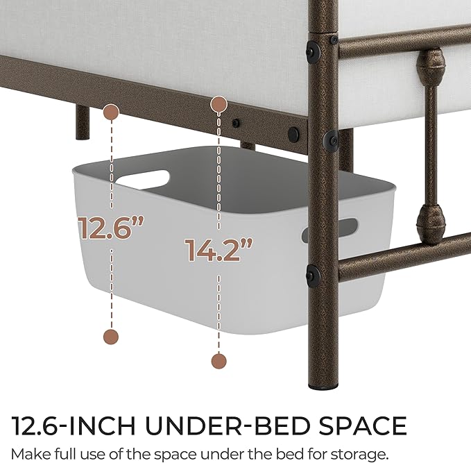 Yaheetech Classic Metal Platform Bed Frame Mattress Foundation with Victorian Style Iron-Art Headboard/Footboard/Under Bed Storage/No Box Spring Needed/Queen Size Bronze