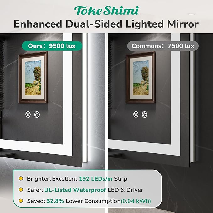 TokeShimi LED Bathroom Mirror 20 x 28 Lighted Bathroom Vanity Mirror with Lights,Brighter Frontlit and Backlit Light up Anti Fog Mirror