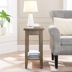 Leick Home Laurent 12 in. Narrow End Side Table, Solid Wood with Shelf, Smoke Gray, 10505-GR