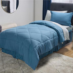 Bedsure Twin XL Comforter Set - 5 Pieces Reversible Slate Blue Bedding, Twin XL Size Bed Set for All Seasons, Bed in a Bag with Down Alternative Comforter, Sheets, Pillowcase & Sham
