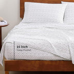 LANE LINEN Sustainably Produced 100% Organic Cotton Queen Sheet Set, Soft & Comfy Fully Elasticized Printed Bedding Sheets & Pillowcase Set, 15" Deep Pocket Queen Sheets- Haze Grey