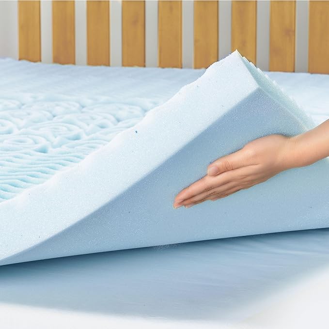 Mellow 3 Inch 5-Zone Memory Foam Mattress Topper, Cooling Gel Infusion, Dorm Essentials, Full Blue
