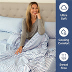 Full 6 Piece Sheet Set - Comfy Breathable & Cooling - Soft Hotel Luxury Bedding Set with 8-16 Inch Deep Pockets - 1 Flat & 1 Fitted Sheet & 4 Pillowcases - Wrinkle Free & Easy Care - Blue Stripes 2