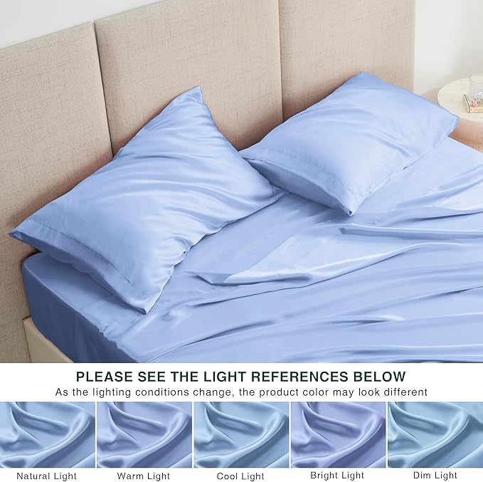 Love's cabin Twin XL Satin Sheet Sets - 3 Piece Sky Blue Silky Bed Sheets with Deep Pockets, Luxury Silk Feel Satin Sheet Set Twin XL (1 Flat Sheet,1 Fitted Sheet,1 Pillow case)