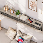 HOOBRO 2 Pack 47.2" Narrow Console Table with Power Outlets, 5.9" Behind Couch Table with Charging Station, Extra Long Sofa Table, Skinny Entryway Table for Living Room, Hallway, Greige BG15XGP201G1