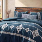 MaiRêve Embroidery Queen Size Comforter Set Navy Blue, Boho Farmhouse Western Bedding Set 7 Pieces, All Season Bed in A Bag Comforter Set with Sheets, Pillowcases & Shams