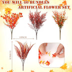 Crowye 40 Bundles Artificial Fall Flowers for Outdoor Decoration UV Resistant Faux Mums Plastic Plants for Garden Cemetery Porch Window Fireplace Patio Home Indoor Autumn Thanksgiving Fall Decor