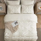 Bedsure Twin Comforter Set Ivory - Bed in a Bag Twin Size Bedding 5 Pieces, GentleSoft™ Pintuck Bed Set Gift for Family, Pinch Pleat Ivory Comforter with Sheets, Pillowcase & Sham