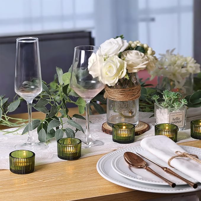 Green Tealight Candle Holder Set of 12, Small Votive Candle Holders for Table Centerpiece,Glass Tea Light Candles Holder for Party&Home,Wedding Decor(2''Dia*1.4''H)