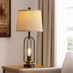 Farmhouse Table Lamps for Living Room Set of 2, 28.5" Tall Rustic Table Lamps with USB Ports, 3-Way Dimmable Vintage Bedside Lamps for Bedroom Nightstand, Bulbs
