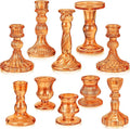 Mumufy 10 Pcs Glass Crystal Taper Candle Holders Clear Glass Candlestick Holder Fit 0.8 Inch Candles Crystal Decorative Candle Stand Centerpiece Table Wedding Dining Party (Classic,Orange)
