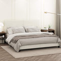 FURINNO Pessac PU Leather Upholstrered Platform, King, White