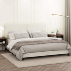 FURINNO Pessac PU Leather Upholstrered Platform, King, White
