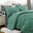 Bedsure Queen Comforter Set Baby Pea Green - Bed in a Bag Queen Size Bedding 7 Pieces, GentleSoft™ Pintuck Bed Set Gift for Family, Pinch Pleat All Season Comforter with Sheets, Pillowcases & Shams