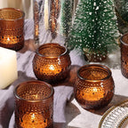 16 Pcs Assorted Amber Candle Holders- Amber Tealight Candle Holder for Fall Wedding Decor, Votive Candle Holders for Fall Home Decorations, Vintage Table Decor