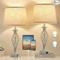 Table Lamp for Bedroom Set of 2 - Light Grey Bedside Lamps with USB C+A Ports,Rustic Distressed Farmhouse Bedroom Lamp - Lamp for Living Room Reading Bed Side End Table Bulbs Included