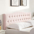 Tufted Upholstered Headboard Queen Size, Sturdy and Durable Solid Wood Bed headboard, Fabric Headboard Adjustable Height from 37” to 51”, Modern Button Diamond Design Head Board, Pink