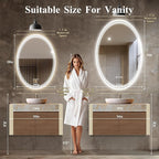 24''x36'' Oval Lighted Mirrors for Bathroom Wall Backlit + Front Lit, Oval LED Bathroom Mirror Frameless with Lights Anti Fog, Dimmable, 3 Colors,Tempered Glass, Shatter-Proof