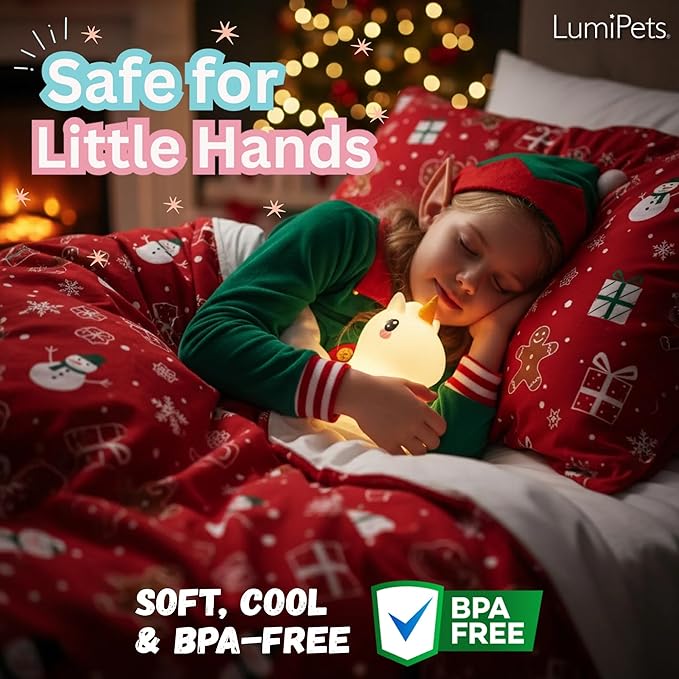 Lumipets Remote Control Silicone Night Light for Kids - Unicorn Design with 9 Soft Colors & Sleep Timer - Rechargeable, Battery-Operated Lamp for Bedroom | Baby Nursery, Toddler, Girls, Boys