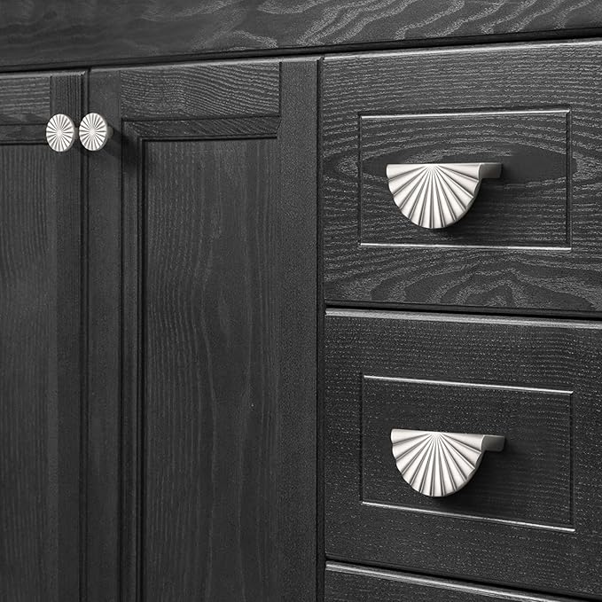 10 Pack 3 Inch (76mm) Nickel Cabinet Pulls Cup Flat Drawer Handles Kitchen Cupboard Pull Bathroom Dresser Sunflower Handle Unique Hardware for Furniture Door Wardrobe Hardware TYH-BN-10