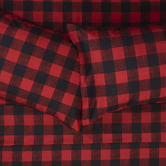 King Size Sheets - Breathable Luxury Bed Sheets with Full Elastic & Secure Corner Straps Built In - 1800 Supreme Collection Extra Soft Deep Pocket Bedding Set, Sheet Set, King, Buffalo Check Burgundy