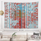 Batmerry Blue Grey Boho Garbage Tapestry, Red Wall Art Hanging Decoration Polyester Fiber White Ruffled Around for Dorm Room Bedroom Living Room, 59.1x82.7 inches