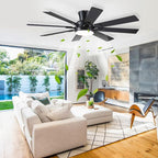 Ceiling Fans with Lights- 52" Low Profile Indoor Ceiling Fan with Light and Remote/APP Control, 8 Blade,Flush Mount, LED Dimmable DC Reversible Modern Ceiling Fan for Bedroom（Black）