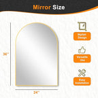 Delma Arched Bathroom Mirror, 24"x36" Wall Mounted Vanity Mirror for Bedroom, Living Room and Entryway, Gold