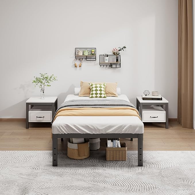 Metal Bed Frame Twin Size - 14 Inch Heavy-Duty Twin Platform Bed Frame No Box Spring Needed, Easy Assembly, Noise-Free, Sturdy Mattress Foundation, Underbed Storage Space