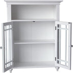 Teamson Home Neal Wooden Freestanding Floor Cabinet with 1 Adjustable Shelf 3 Storage Spaces 2 Glass Doors and 2 Clear Knobs, White