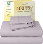 California Design Den Soft 400 Thread Count Natural 100% Cotton Sheets Sateen, King Bed Sheets Set, Deep Pockets, All-Around Elastic for a Snug Fit, Cool & Durable Bedding Set - Dusky Lavender Grey