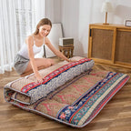 MAXYOYO Bohemian Retro Floor Mattress Vintage Floral Japanese Futon Mattress Roll Up Thicken Sleeping Bed Portable Camping Mattress Floor Lounger Couch Bed Mattress Pad, Twin Size