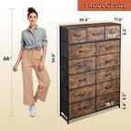 WLIVE Storage Organizer Unit with 13 Fabric Bins, Storage Drawers Organizer with Steel Frame, Tall Storage Tower Organizaton for Living Room, Hallway, Office, Rustic Brown Wood Grain Print