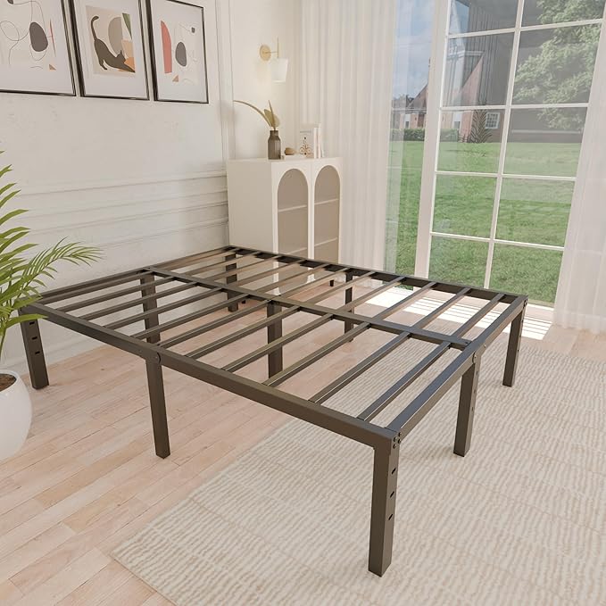ALDRICH Metal King Size Bed Frame - 16 Inch Tall Black Basic Steel Slats Platform, Easy Assembly Heavy Duty Noise Free Bedframes, No Box Spring Needed