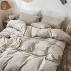 MooMee Bedding Duvet Cover Set 100% Washed Cotton Linen Like Textured Breathable Durable Soft Comfy (Heathered Tannish Linen Grey, Super Queen 90"x98")