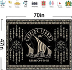 OSUNBD Viking Warship Tapestry Wall Hanging - Small 70x47 inches Storm & Celtic Runes on Soft Flannel Aesthetic Mythology Tapestries Norse Mythology Art for Bedroom, Living Room Decor
