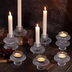 Glass Candlestick Holders -10Pcs Taper Candle Holders Clear Candle Sticks Holder Decor Ribbed Glass Votive Candle Holder for Table Centerpiece Wedding Christmas Dinner Party
