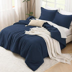 Litanika Navy Blue Comforter Full Size Set, 3 Pieces Lightweight Solid Bedding Comforter Set, All Season Fluffy Bed Set