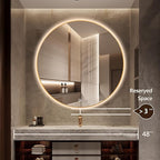 48" Round LED Bathroom Mirror, Wall Mounted Round Backlit Mirror LED Bathroom Vanity Mirror with Lights Fog Free Circle Lighted Mirror with Gold Frame, Smart Light up Mirror 3-Color
