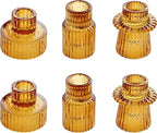 Vixdonos Taper Glass Candlestick Holders Tealight Candle Holders for Table Centerpieces, Wedding Decor and Dinner Party (6 Pcs, Amber)