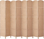 RHF 6 Ft. Tall Extra Wide-Diamond Weave Fiber Room Divider, 8 Panel Room Divider/Screen,Room Dividers and Folding Privacy Screens 8 Panel&Room Dividers and Folding Privacy Screens-Natural, 8 Panel