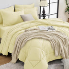 HEVUMYI Cream Yellow King Comforter Set - 7-Piece All Season Bed in a Bag King, Ultra Soft Bedding Set with Comforter, Flat Sheet, Fitted Sheet, Pillowcases, Pillow Shams
