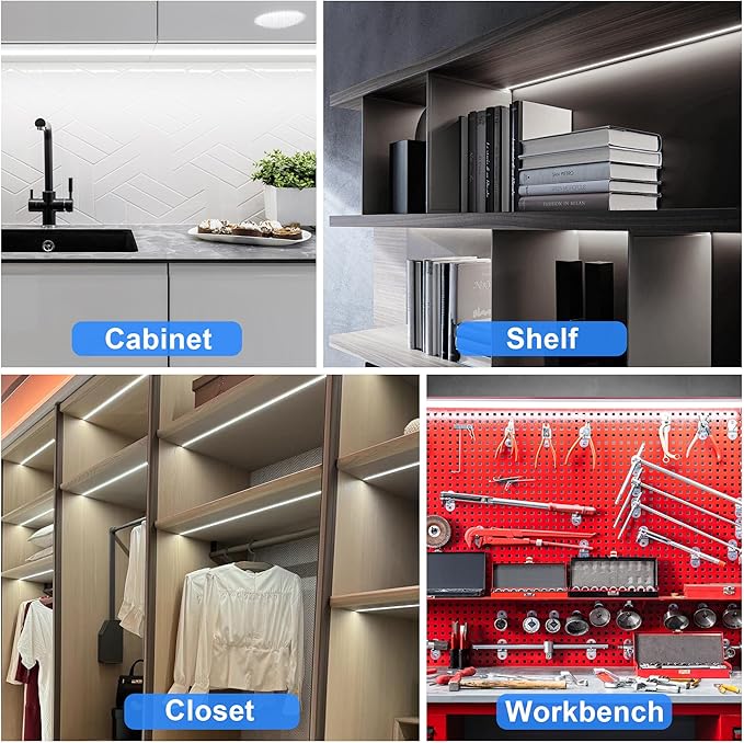 maylit Under Cabinet Strip Lighting Plug in 72in, Ultra Bright Small LED Light Bar, 6000K Cool White, 110V-120V Wired Lights for Kitchen Cabinet, Counter, Workbench, Desk, Closet, Shelf, Indoor