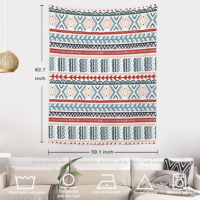 Batmerry Beige Abstract Stripe Tapestry, Wall Art Hanging Decoration Polyester Fiber White Ruffled Around for Dorm Room Bedroom Living Room, 82.7x59.1 inches