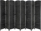 Room Divider 8 Panel Folding Privacy Divider 6 Ft Indoor Wall Divider Portable Partition Wood Screen, Black